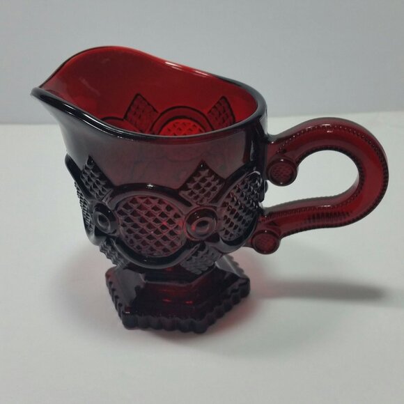 Avon 1876 Cape Cod Ruby Red Glass Open Sugar Bowl And Creamer Set No Box - Picture 4 of 10